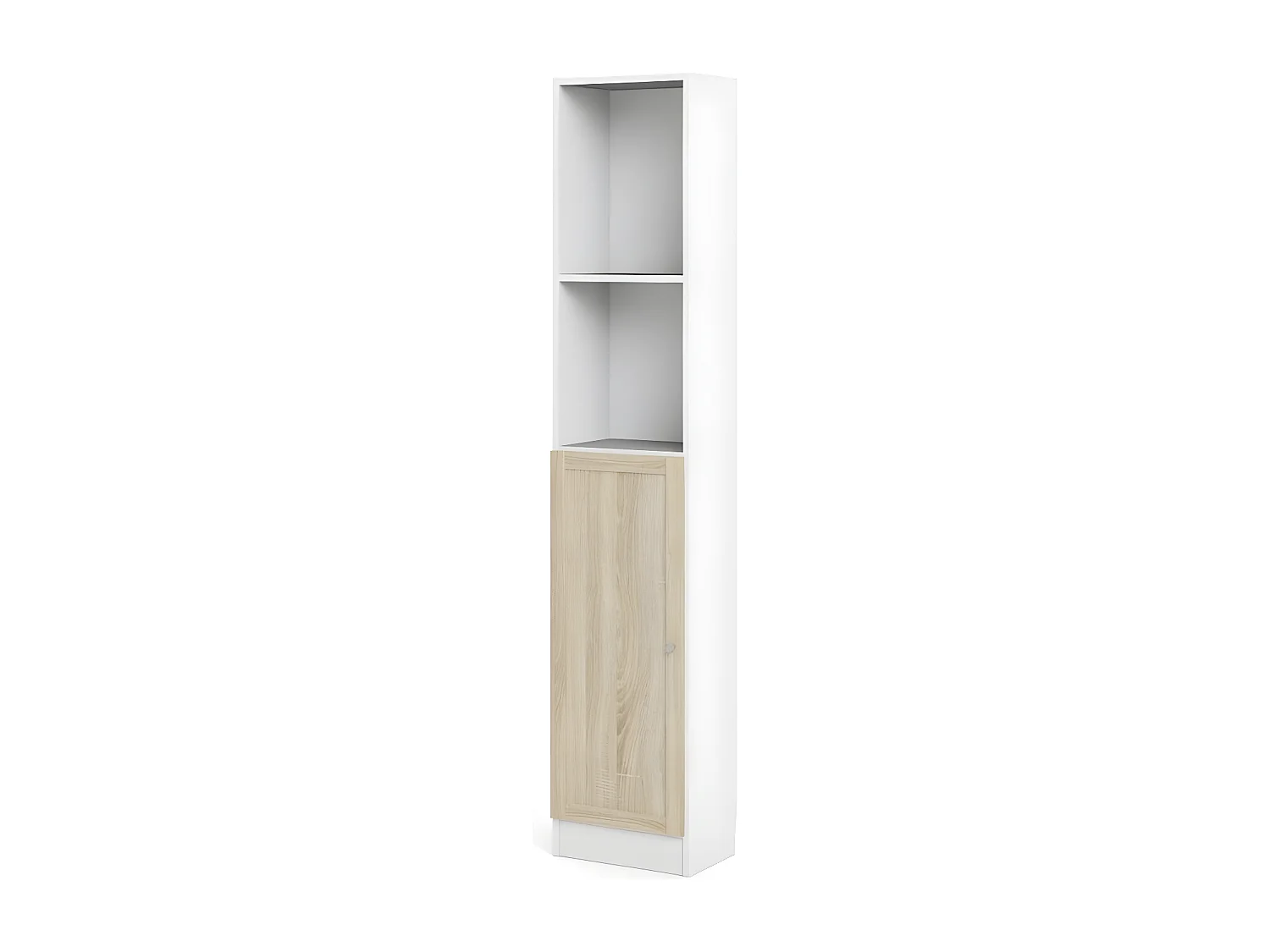 Base wandkast 1 plank en 1 deur wit, eiken structuur decor.