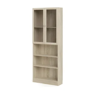 Base wandkast 2 glazen deuren en 2 planken eiken structuur decor. Base wandkast 2 glazen deuren en 2 planken eiken structuur decor.