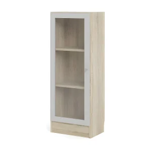 Base wandkast 1 glazen deur eiken structuur, wit.
