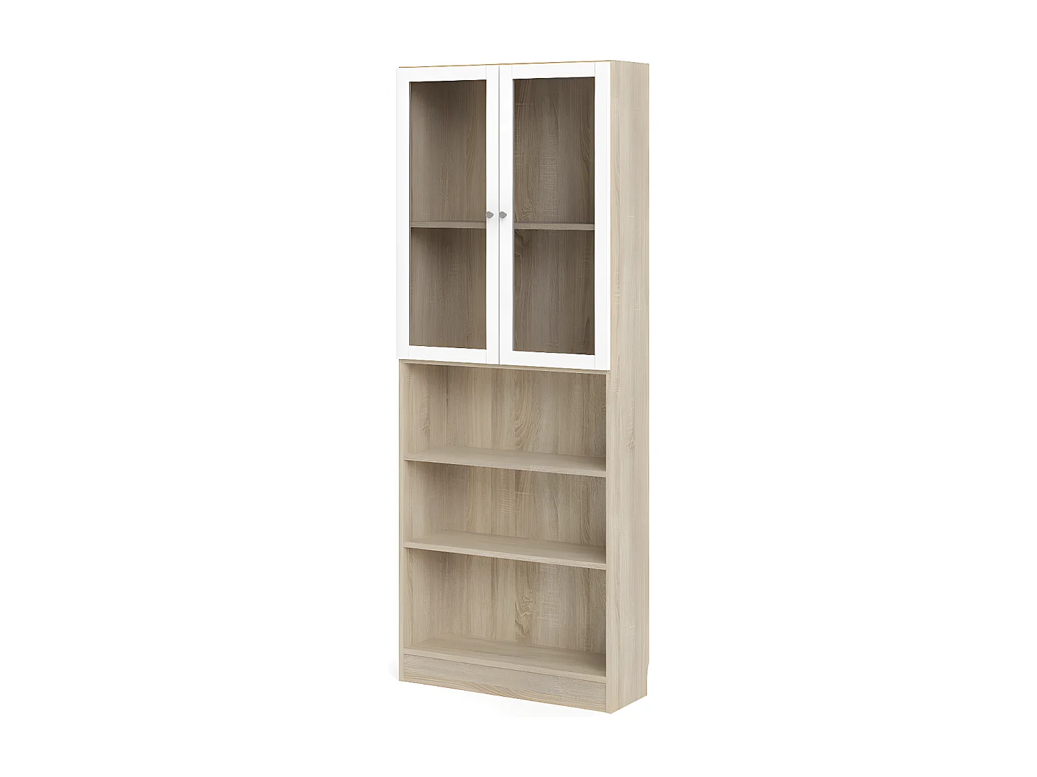 Base wandkast met 2 glasdeuren en 2 legplanken, eiken decor/wit.