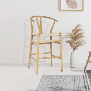 Barkruk in teak en stro – Naturel – POGIANA Barkruk in teak en stro – Naturel – POGIANA