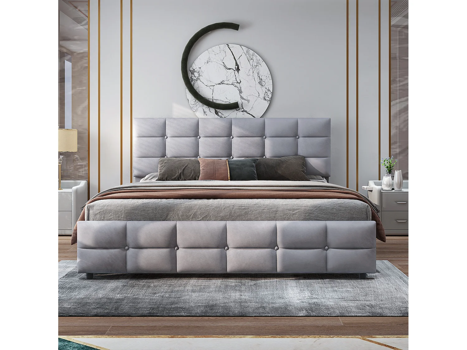 Bed 180x200 cm - grijze fluwelen stof - volwassen bed met 4 lades en lattenbodem - zonder matras