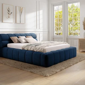 Bed met opbergruimte king size 180 x 200 cm in donkerblauwe stof – FORVIK II Bed met opbergruimte king size 180 x 200 cm in donkerblauwe stof – FORVIK II