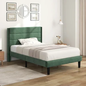 Bed 90×200 cm – groen fluweel – eenpersoonsbed met lattenbodem en hoofdbord – matras niet inbegrepen Bed 90×200 cm – groen fluweel – eenpersoonsbed met lattenbodem en hoofdbord – matras niet inbegrepen