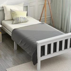 Bed met hoofdeinde – 90 x 200 cm – grenen – lattenbodem – wit