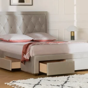 Bed met lades van beige velours 180 x 200 cm + matras LEOPOLD