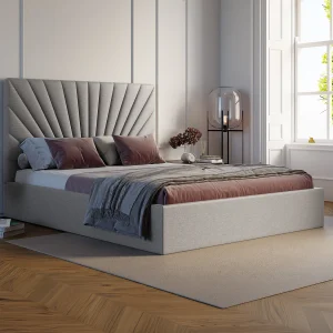 Bed met opbergruimte 140 x 190 cm van lichtgrijze stof + matras – RILIODA van Pascal Morabito