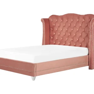 Bed fluweel roze 160 x 200 cm AYETTE Bed fluweel roze 160 x 200 cm AYETTE