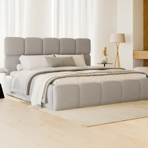 Bed met opbergruimte 180 x 200 cm lichtgrijze gevlamde stof + matras – DAMADO van Pascal Morabito Bed met opbergruimte 180 x 200 cm lichtgrijze gevlamde stof + matras – DAMADO van Pascal Morabito