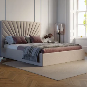 Bed met opbergruimte 180 x 200 cm van beige stof + matras – RILIODA van Pascal Morabito