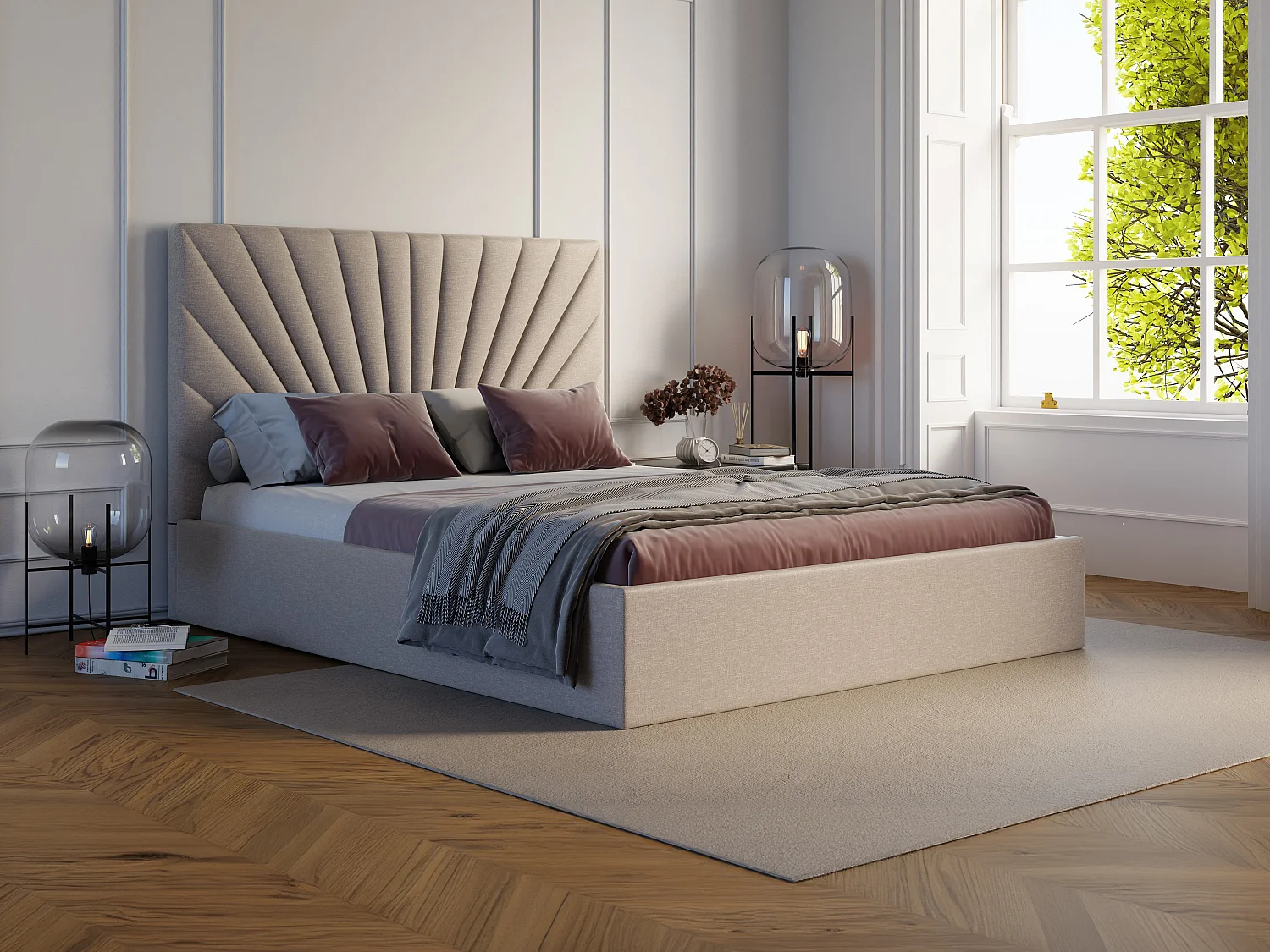 Bed met opbergruimte 180 x 200 cm van beige stof + matras - RILIODA van Pascal Morabito