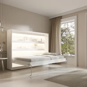 Bedkast 140 x 200 cm handmatige horizontale opening met ledverlichting wit – RAPILI Bedkast 140 x 200 cm handmatige horizontale opening met ledverlichting wit – RAPILI