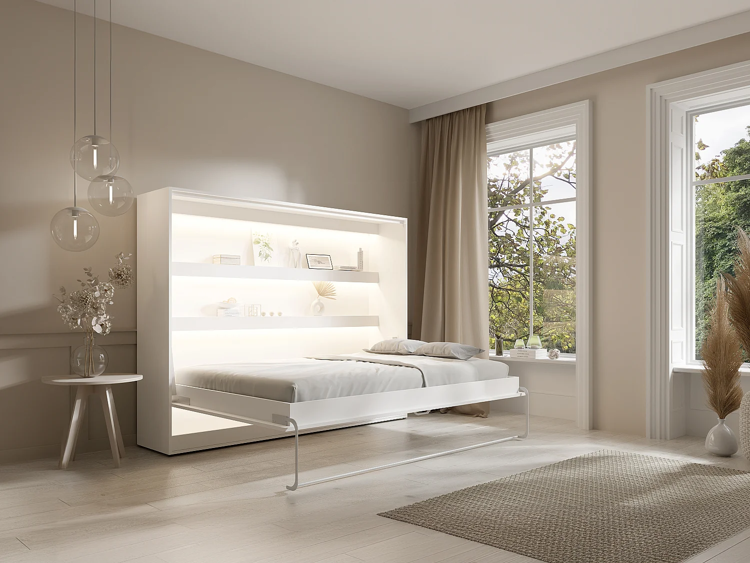 Bedkast 140 x 200 cm handmatige horizontale opening met ledverlichting wit - RAPILI