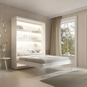 Bedkast 160 x 200 cm Verticale handmatige opening met ledverlichting wit – RAPILI Bedkast 160 x 200 cm Verticale handmatige opening met ledverlichting wit – RAPILI
