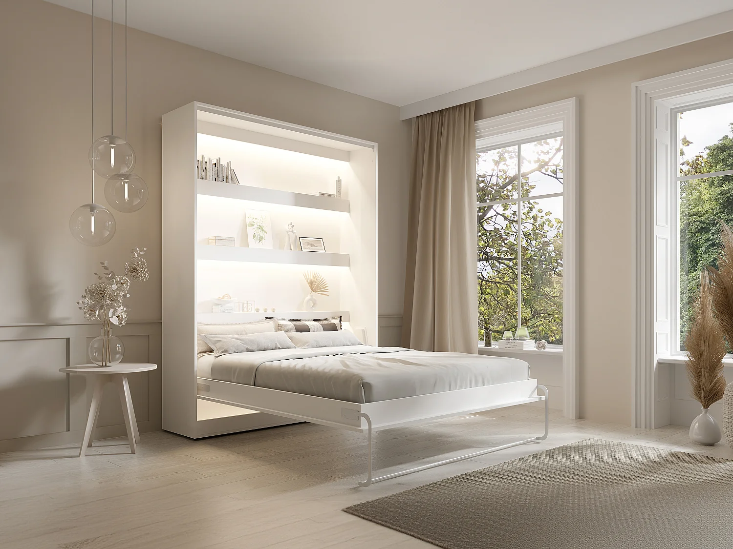 Bedkast 160 x 200 cm Verticale handmatige opening met ledverlichting wit - RAPILI