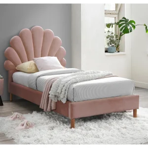 Kinderbed 90 x 190cm hoofdeinde schelp roze fluweel – MOANA Kinderbed 90 x 190cm hoofdeinde schelp roze fluweel – MOANA