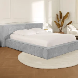 Bed met opbergruimte 180 x 200 cm van lichtgrijs ribfluweel – TIMANO