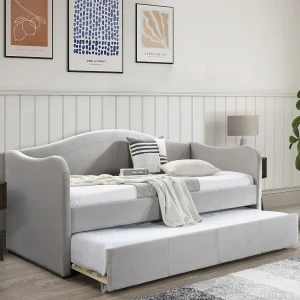 Bedbank met uitschuifbed 2 x 90 x 190 cm lichtgrijs fluweel MATHILDE Bedbank met uitschuifbed 2 x 90 x 190 cm lichtgrijs fluweel MATHILDE