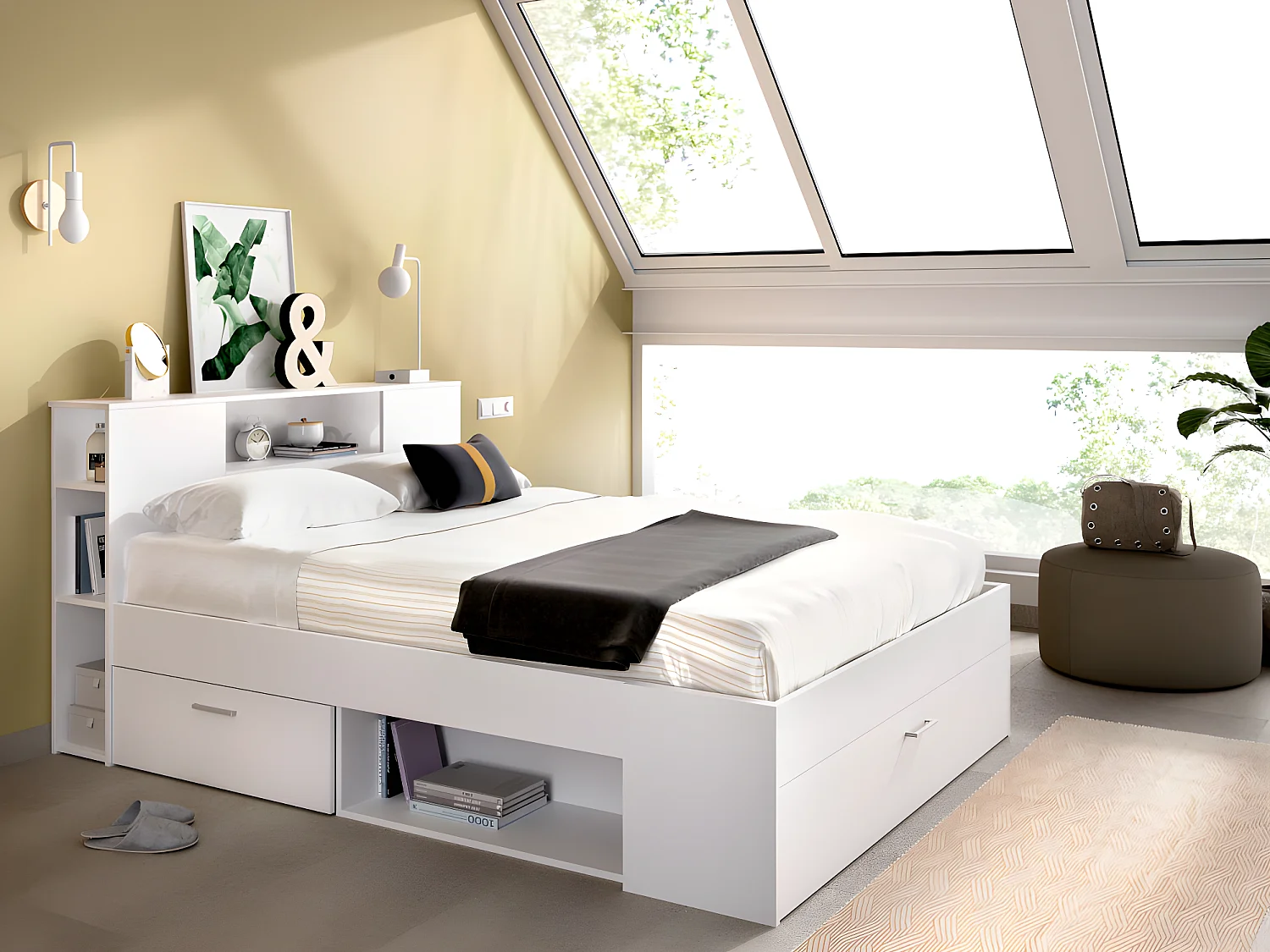 Compleet bed LEANDRE met hoofdeinde - 140 x 190 cm - wit