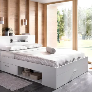Compleet bed LEANDRE met hoofdeinde – 160 x 200 cm – wit