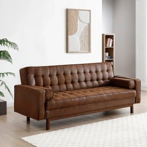 Slaapbank van microvezel ELEANOR – bruin – vintage Slaapbank van microvezel ELEANOR – bruin – vintage