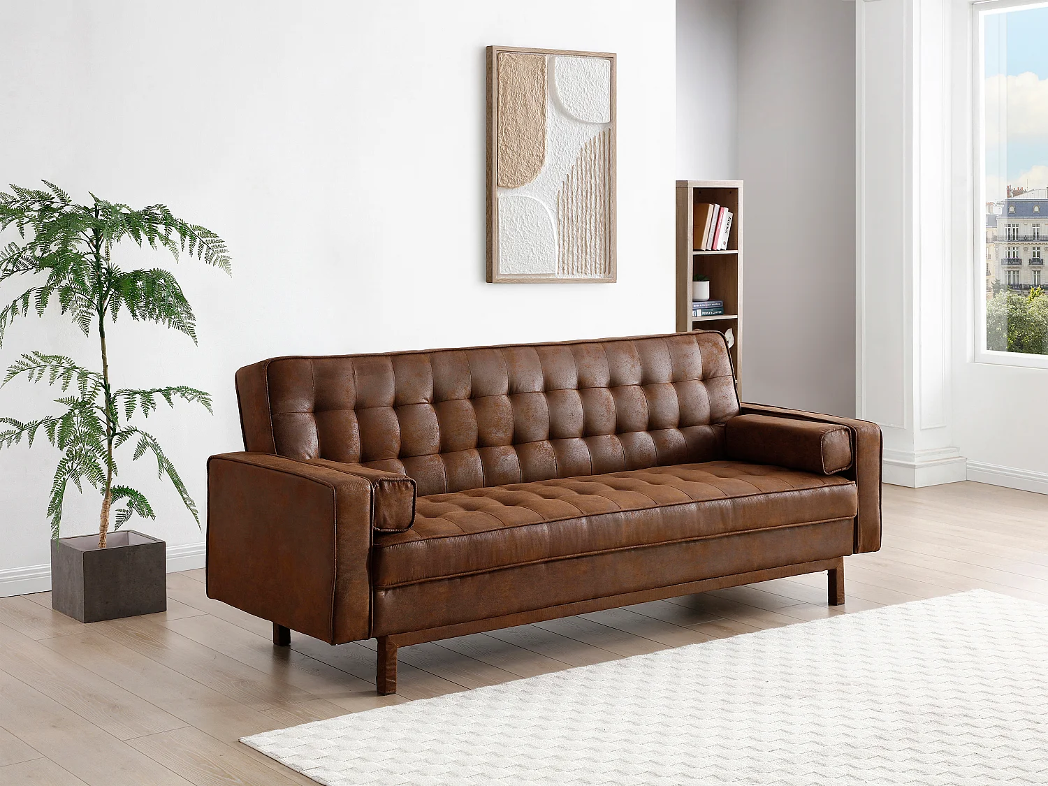 Slaapbank van microvezel ELEANOR - bruin - vintage