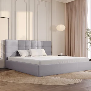 Bed met opbergruimte 200 x 200 cm van grijze stof – ELIAVA van Pascal Morabito Bed met opbergruimte 200 x 200 cm van grijze stof – ELIAVA van Pascal Morabito