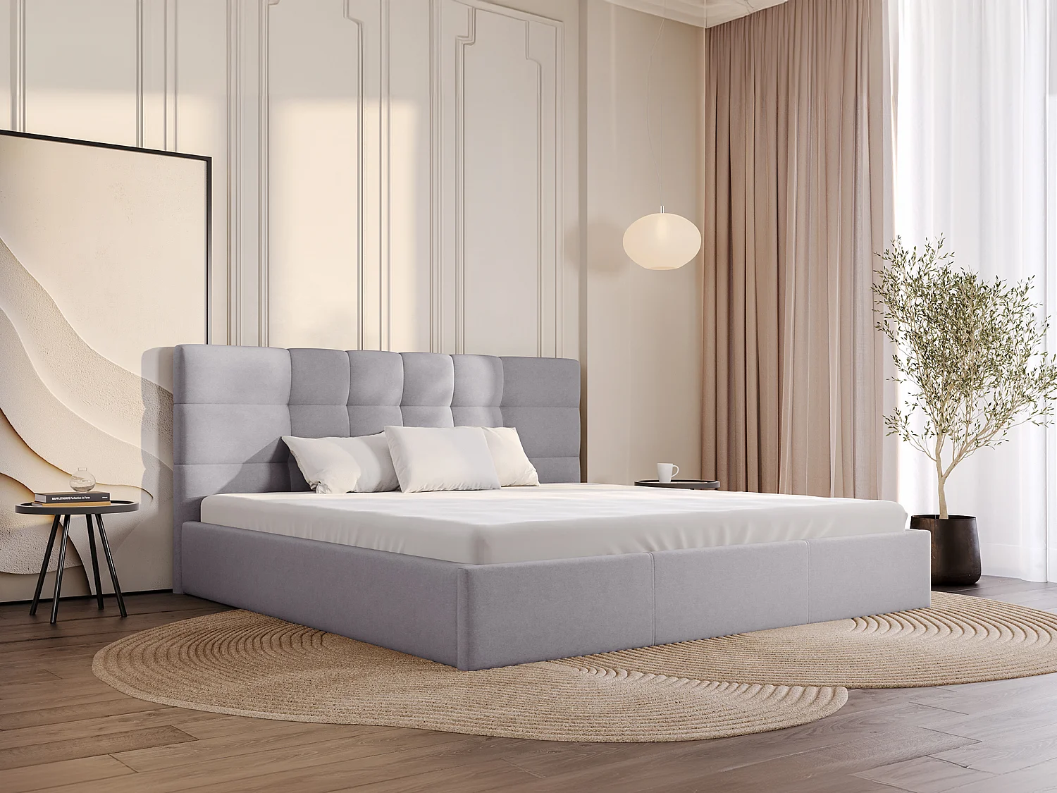 Bed met opbergruimte 200 x 200 cm van grijze stof - ELIAVA van Pascal Morabito