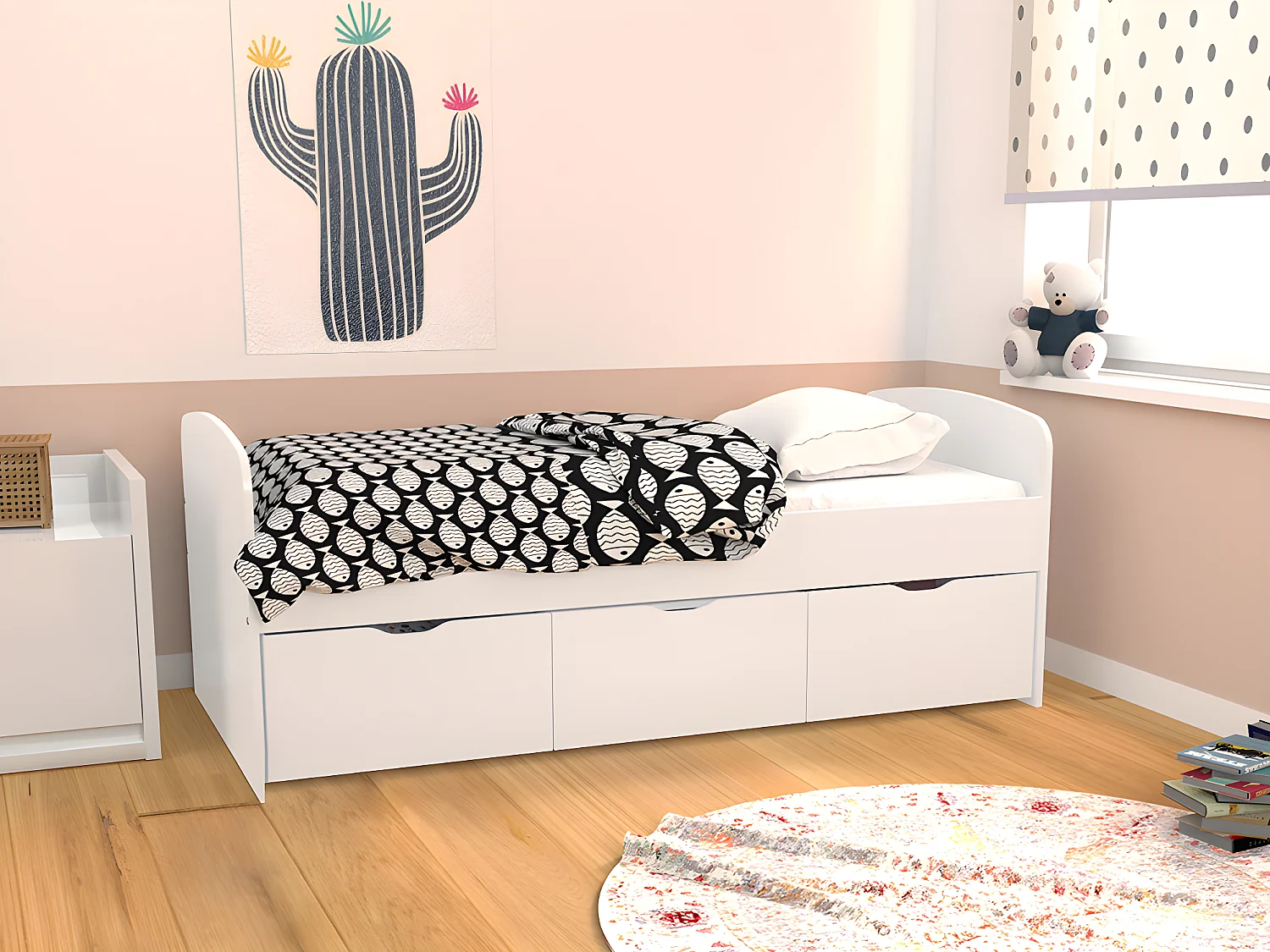 Bed LOUANE met 2 lades en 1 opbergruimte - 90 x 190 cm - Wit