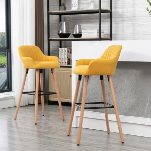 Barkruk van stof met beukenhouten poten – Geel – ELEANA – Koop nu goedkoop online Barkruk van stof met beukenhouten poten – Geel – ELEANA – Koop nu goedkoop online