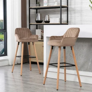 Barkruk van fluweel en beukenhouten poten – Beige – ELEANA – Koop nu goedkoop online Barkruk van fluweel en beukenhouten poten – Beige – ELEANA – Koop nu goedkoop online