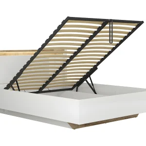Beddenkast 140×200 inclusief lattenbodem met LED Helios Wit lak en Hout Beddenkast 140×200 inclusief lattenbodem met LED Helios Wit lak en Hout
