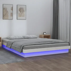 Bedframe LED massief hout wit 120×200 cm Bedframe LED massief hout wit 120×200 cm