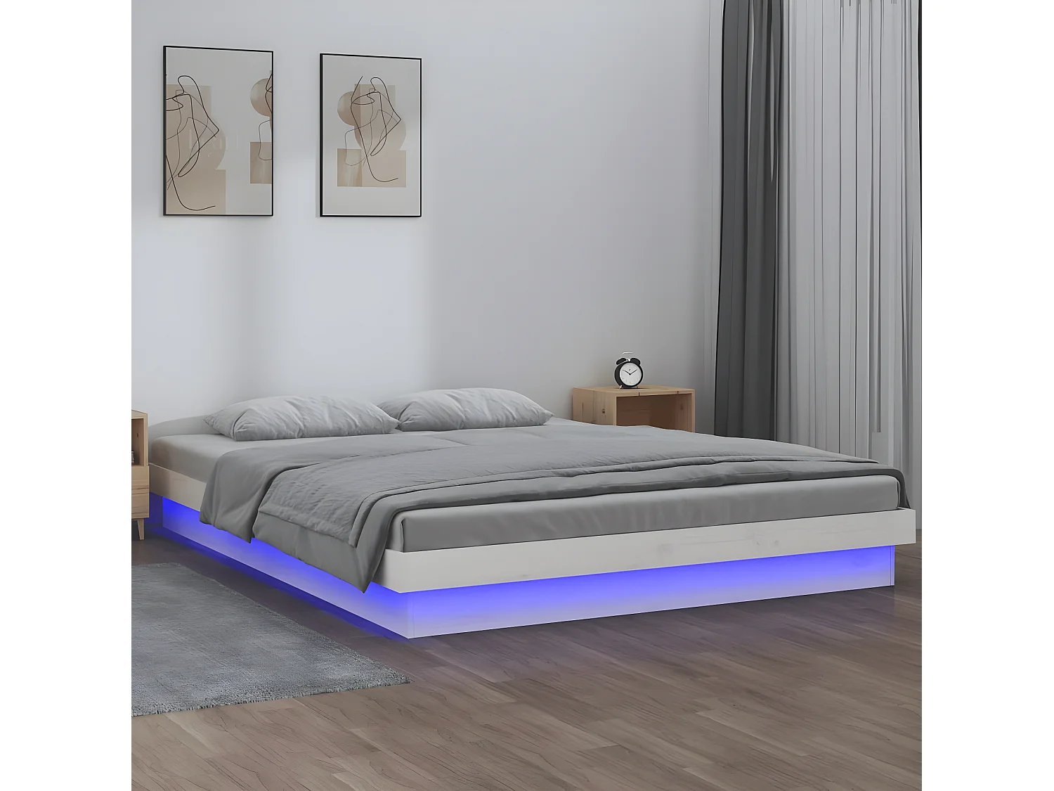 Bedframe LED massief hout wit 120x200 cm