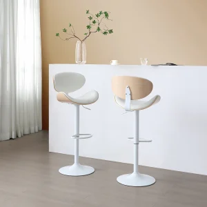 Barkruk van kunstleer – Afstelbare hoogte – Licht naturel en wit – MONTENEGRO Barkruk van kunstleer – Afstelbare hoogte – Licht naturel en wit – MONTENEGRO