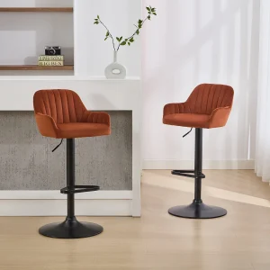 Barkruk van velours en zwart metaal – Verstelbare hoogte – Terracotta – ELEANA Barkruk van velours en zwart metaal – Verstelbare hoogte – Terracotta – ELEANA