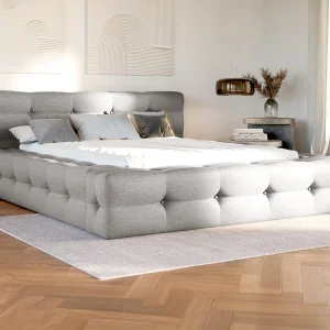 Bed met opbergruimte 140 x 190 cm van lichtgrijze gechineerde stof + matras – LERUCO van Pascal Morabito