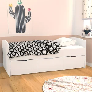 Bed LOUANE met 2 lades en 1 opbergkoffer – 90x190cm – Wit + matras – Koop goedkoop online Bed LOUANE met 2 lades en 1 opbergkoffer – 90x190cm – Wit + matras – Koop goedkoop online