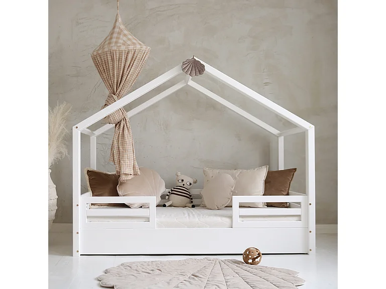 Hutbed 90x200 inclusief spijlen en lattenbodem poten 1 cm Lucile Wit