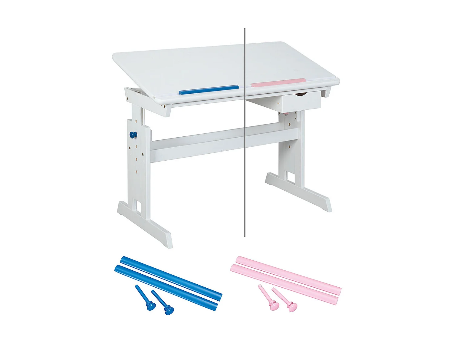 Batur bureau 1 lade wit, blauw/roze.