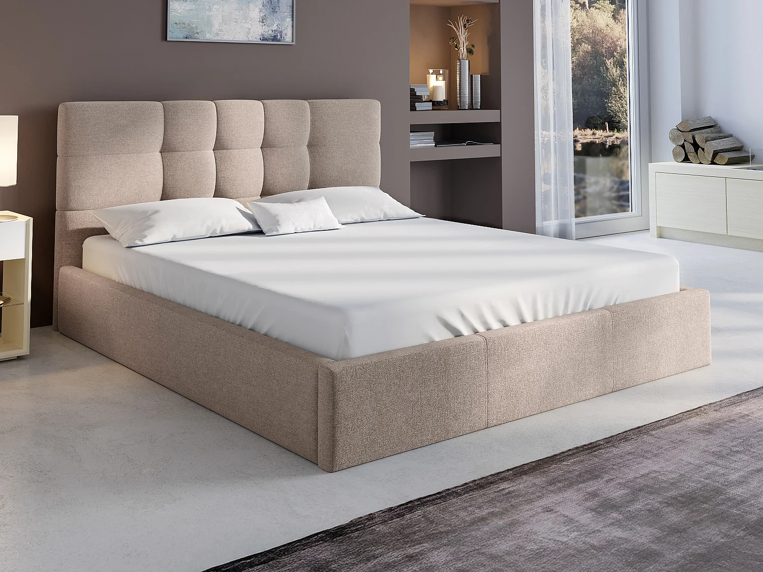 Bed met opbergruimte 140 x 190 cm - Stof - Beige + matras - ELIAVA van Pascal Marabito - Koop nu online