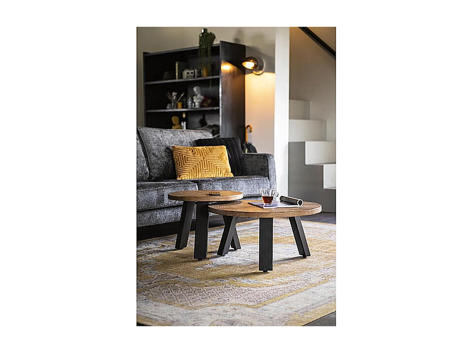 Bijzettafel - Bruin - Ronde 50x50x40 cm - Stoere Metalen Poten
