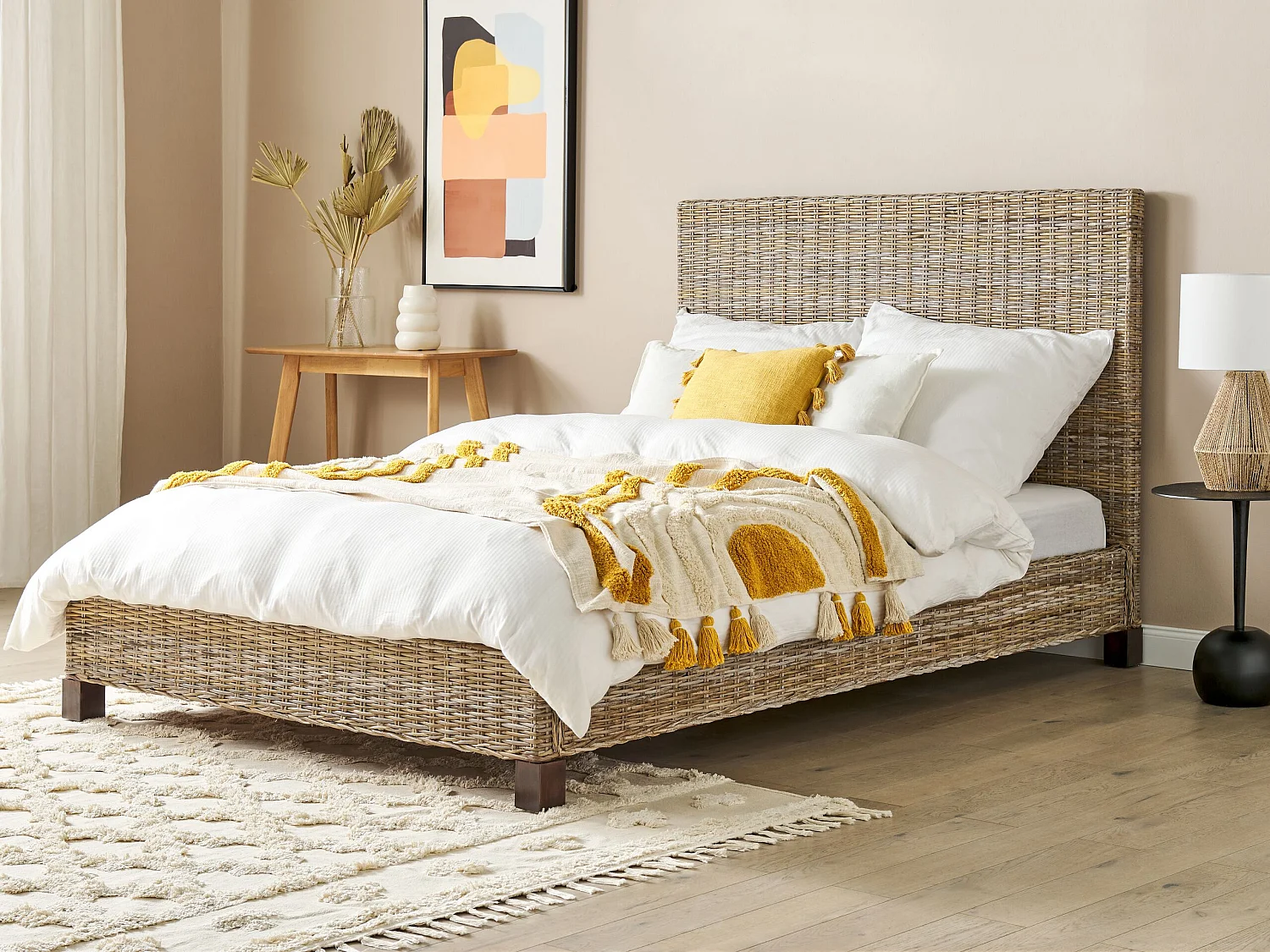 Bed rotan lichtbruin 140 x 200 cm SALBRIS