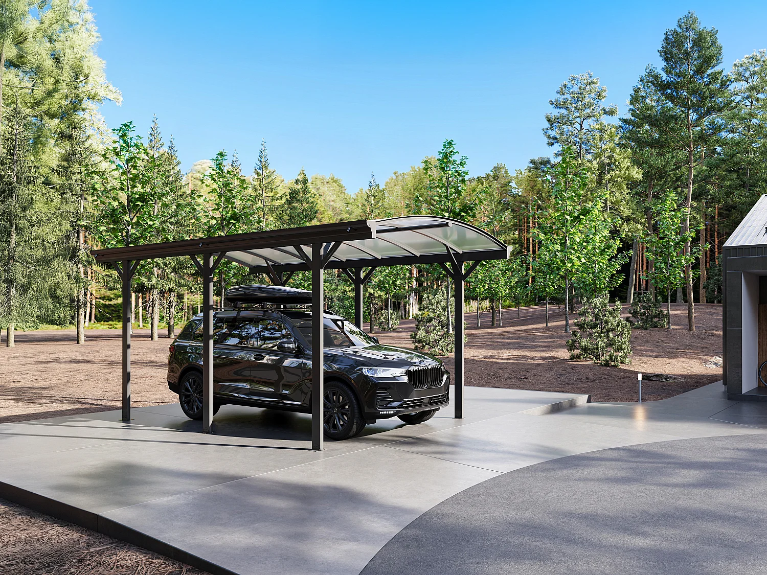 Zelfdragende enkele carport pergola van aluminium – 1 auto – 15,15 m² – Antracietgrijs – BARESA