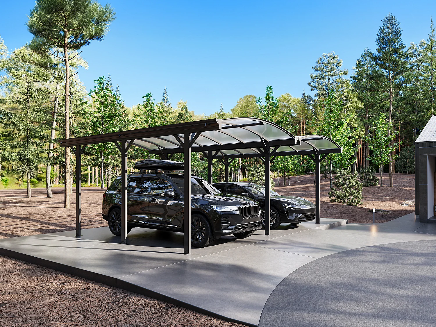 Zelfdragende dubbele carport pergola van aluminium - 2 auto’s - 30 m² - Antracietgrijs - BARESA