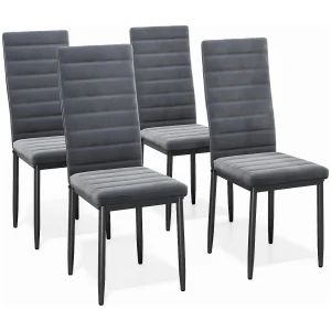 Bealife set van 4 eetkamerstoelen voor de keuken, met satijnen stof beklede, opgevulde zitplaatsen, metalen poten en donkergrijze rubberen voetjes Bealife set van 4 eetkamerstoelen voor de keuken, met satijnen stof beklede, opgevulde zitplaatsen, metalen poten en donkergrijze rubberen voetjes