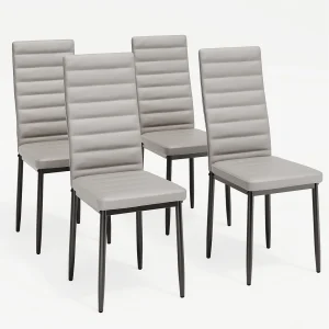 Bealife set van 4 eetkamerstoelen voor de keuken, met PU – leer beklede, opgevulde zitplaatsen, metalen poten en grijze rubberen voetjes Bealife set van 4 eetkamerstoelen voor de keuken, met PU – leer beklede, opgevulde zitplaatsen, metalen poten en grijze rubberen voetjes