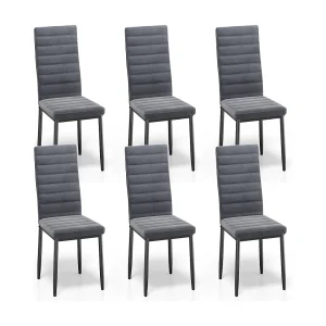 Bealife set van 6 eetkamerstoelen voor de keuken, met satijnen stof beklede, opgevulde zitplaatsen, metalen poten en donkergrijze rubberen voetjes Bealife set van 6 eetkamerstoelen voor de keuken, met satijnen stof beklede, opgevulde zitplaatsen, metalen poten en donkergrijze rubberen voetjes