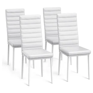 Bealife set van 4 eetkamerstoelen voor de keuken, met PU – leer beklede, opgevulde zitplaatsen, metalen poten en witte rubberen voetjes Bealife set van 4 eetkamerstoelen voor de keuken, met PU – leer beklede, opgevulde zitplaatsen, metalen poten en witte rubberen voetjes
