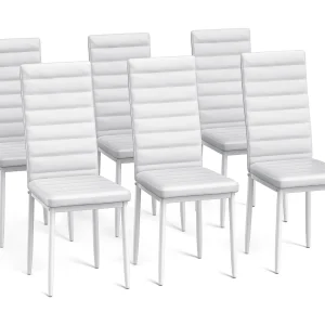 Bealife set van 6 eetkamerstoelen voor de keuken, met PU – leer beklede, opgevulde zitplaatsen, metalen poten en witte rubberen voetjes Bealife set van 6 eetkamerstoelen voor de keuken, met PU – leer beklede, opgevulde zitplaatsen, metalen poten en witte rubberen voetjes